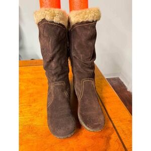 Bass Women 6M Brown Denver Mid-Calf Boots Suede Faux Shearling Slouchy 4704-205